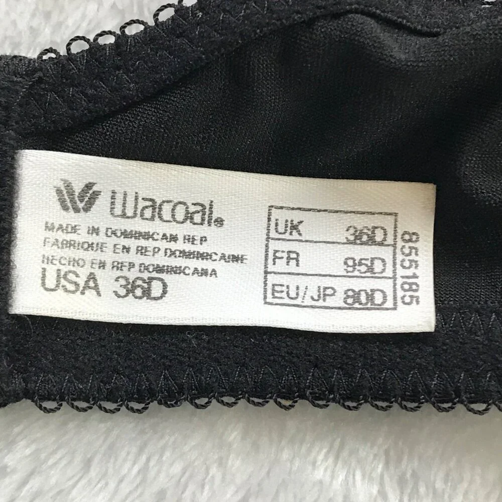 Wacoal Underwire‎ Bra Women's Size 36D Black Polka Dot Semi Sheer Full Coverage